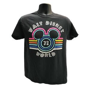 Retro Walt Disney World T-Shirt 71 Neon Logo Mickey Mouse Black Tee Men’s Medium